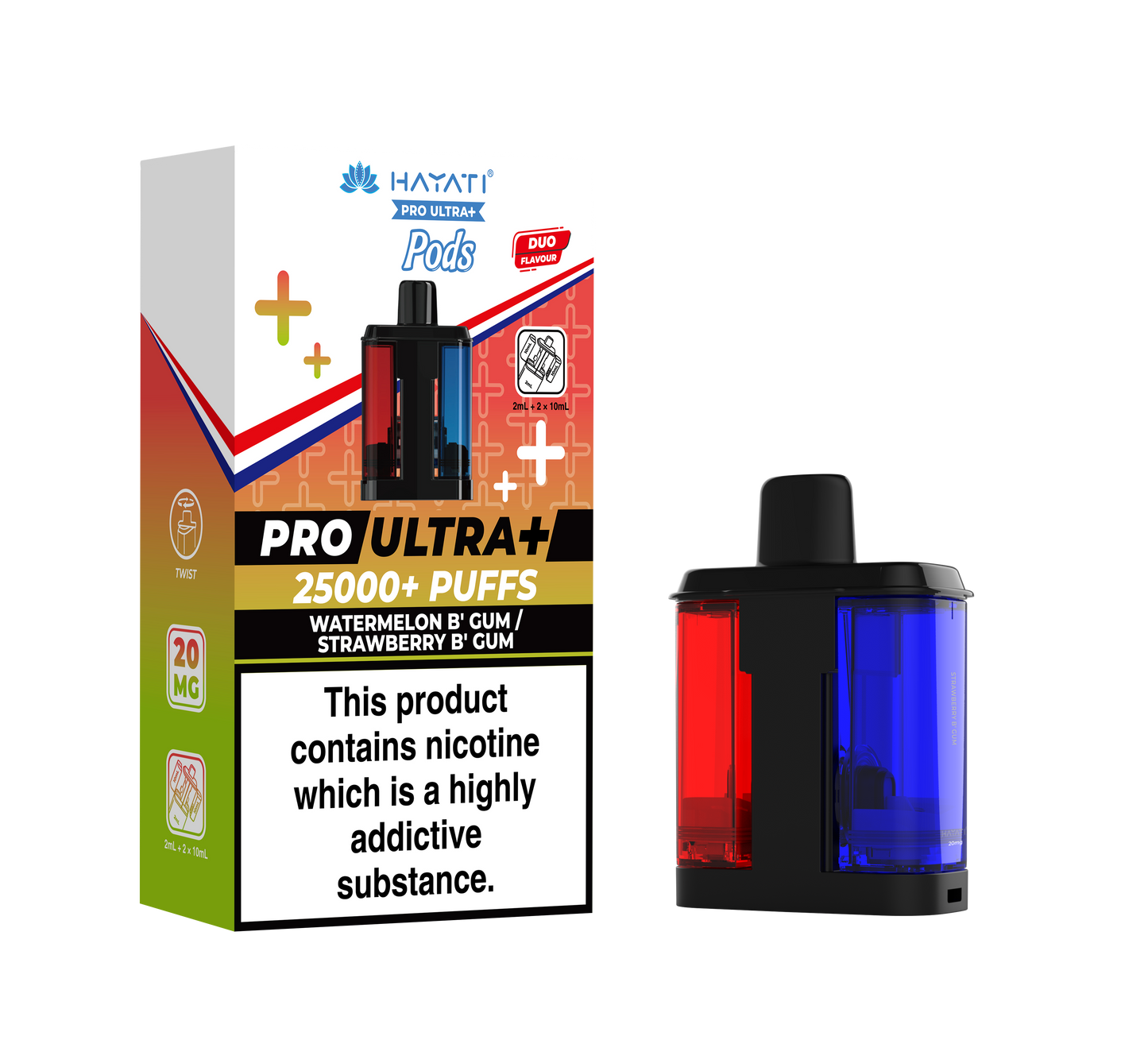 WATERMELONB'GUM/STRAWBERRY B'GUM - HAYATI PRO ULTRA PODS 25K+